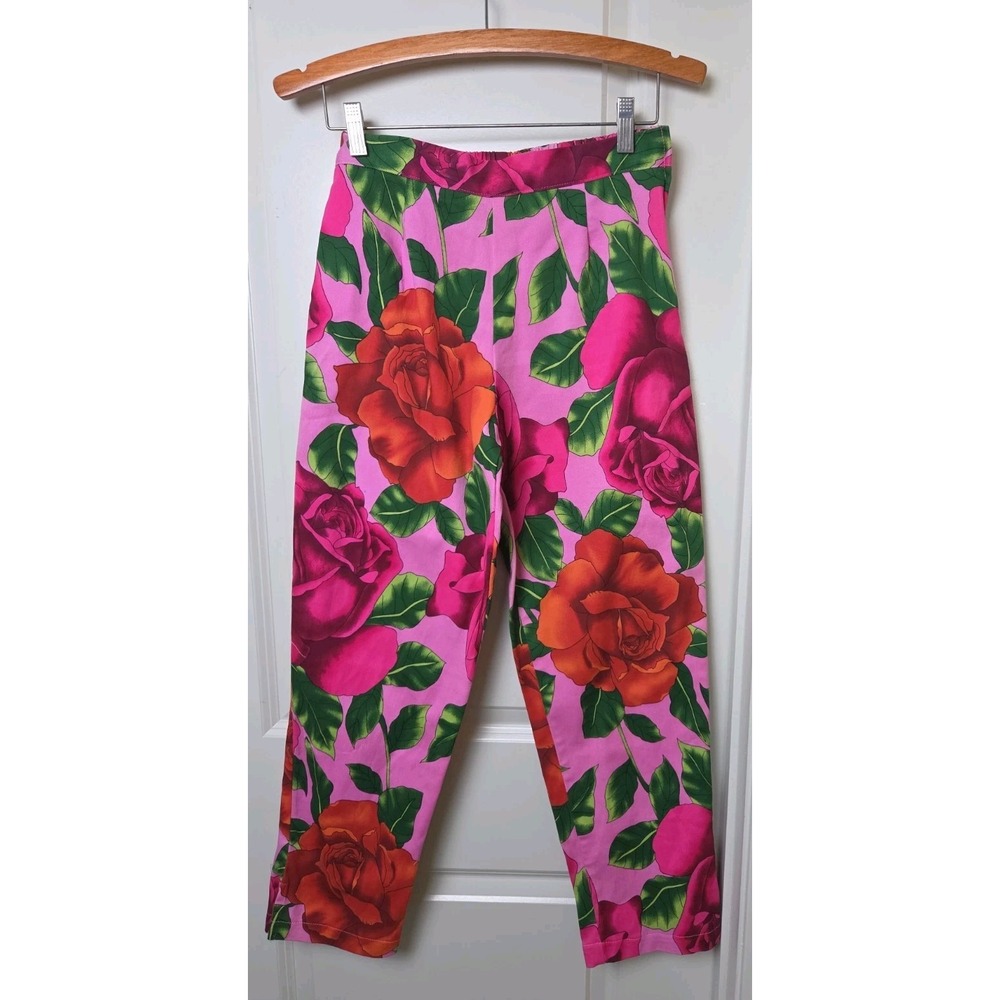 Vintage 1980s High Waist Tapered Pants Pink Bold Giant Rose Print R.S.V.P USA L
